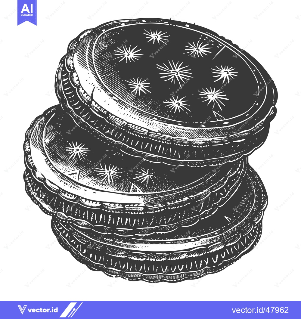 Premium Vector dari Stacked Cookies Detailed Ink Drawing Illustration