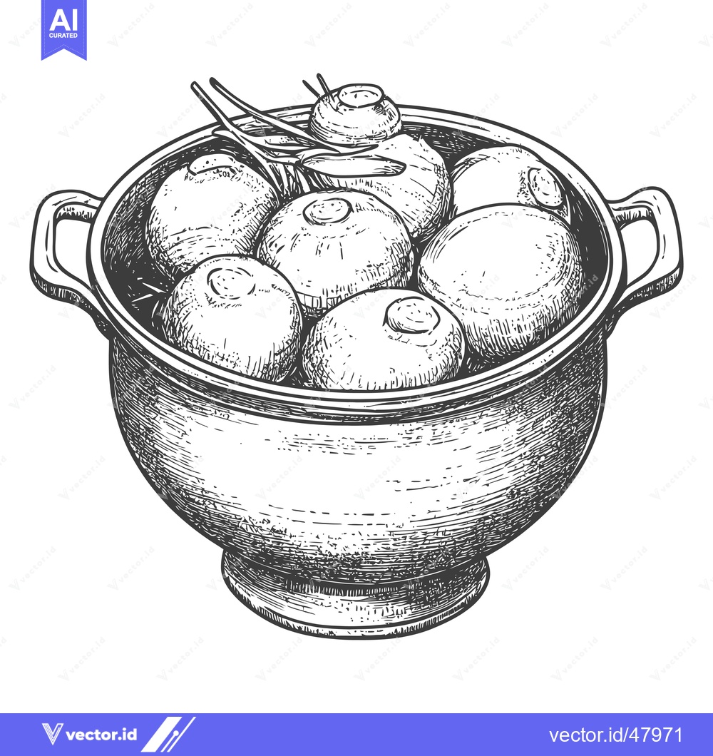 Premium Vector of A Metal Bowl Filled With Turnips and Greens