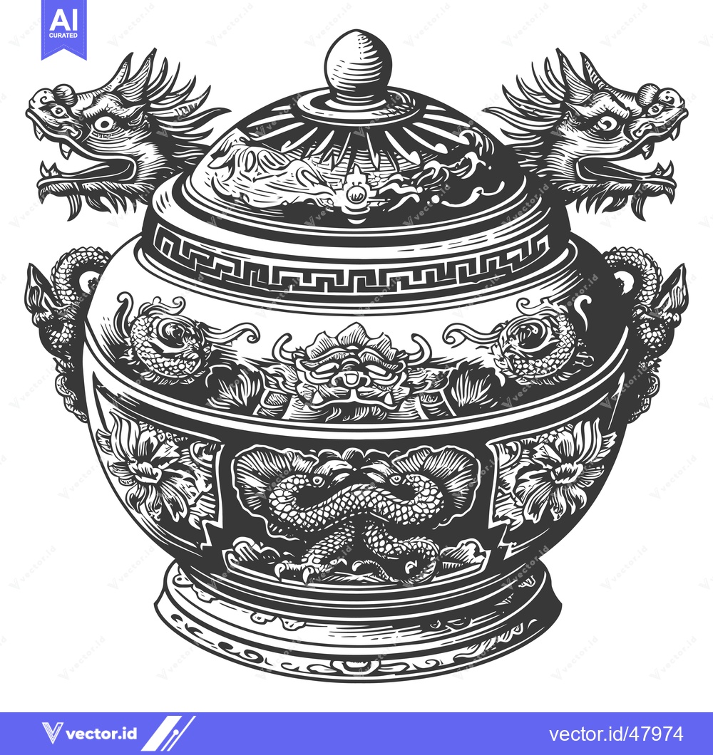 Premium Vector dari Ornate Dragon Decorated Asian Style Incense Burner