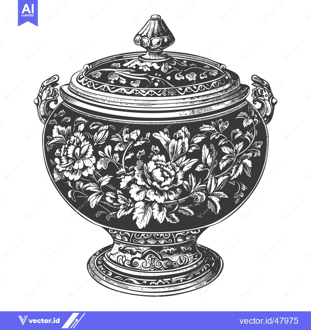 Premium Vector of Ornate Floral Decorated Lidded Vessel Design