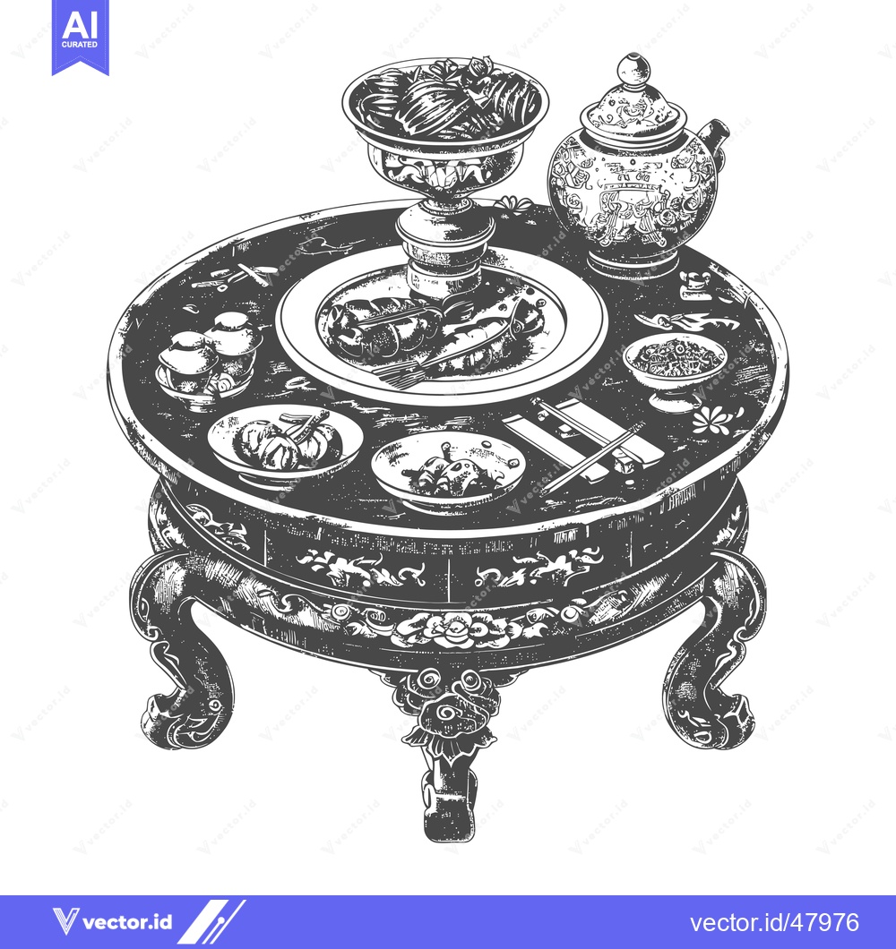 Premium Vector of An Ornate Table Holds A Festive Asian Meal