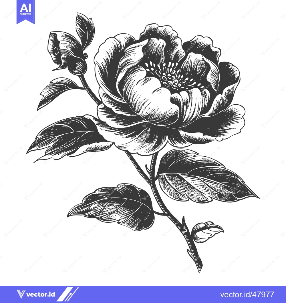 Premium Vector of Detailed Ink Drawing Of A Single Blooming Flower