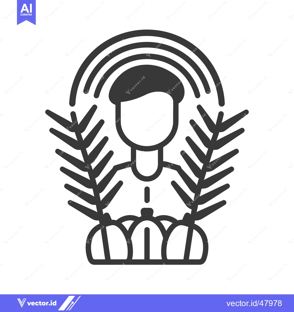 Premium Vector dari A farmer stands surrounded by harvest crops and a stylized rainbow