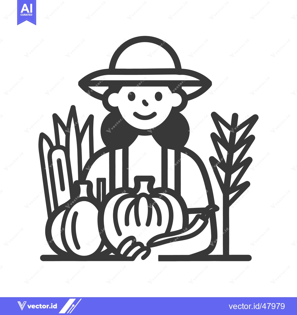 Premium Vector of A farmer holding pumpkins and crops in a stylized illustration