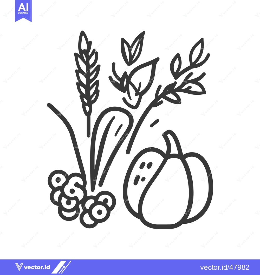 Premium Vector of A simple monochrome line art illustration of autumn harvest elements