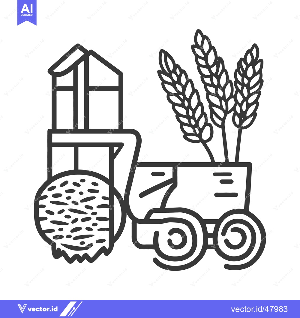 Premium Vector of A line art image showing wheat harvest machinery in operation
