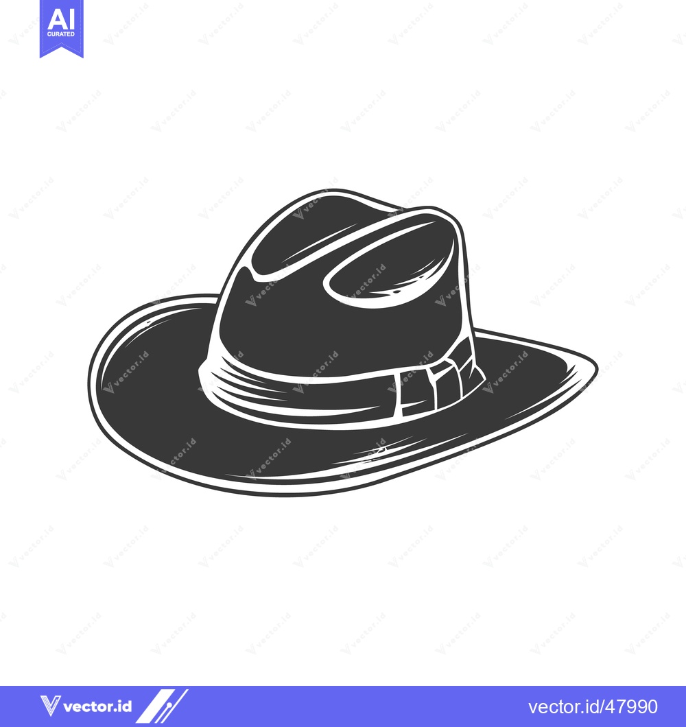 Premium Vector dari A monochrome illustration of a stylish fedora hat on a white backgroun