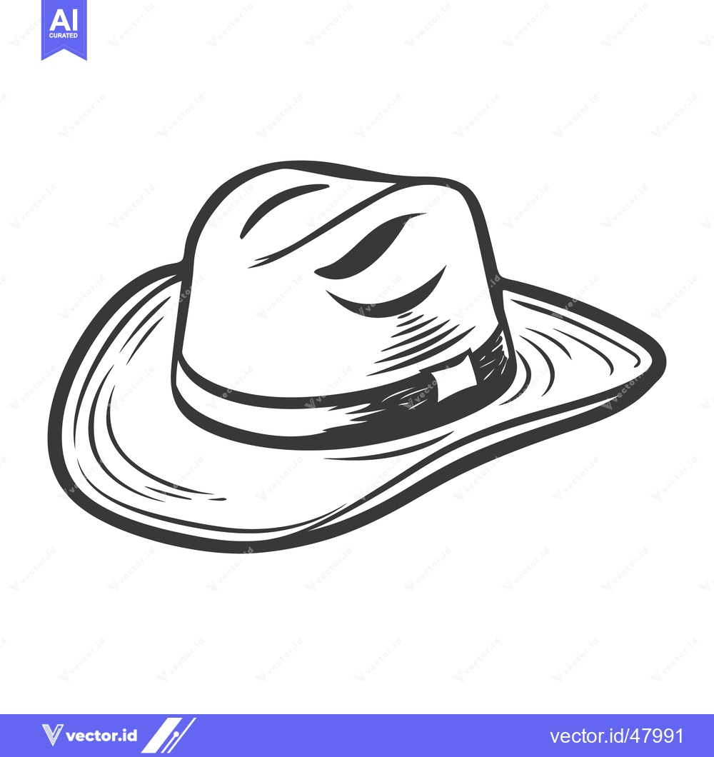 Premium Vector dari A black and white illustration depicting a vintage fedora hat