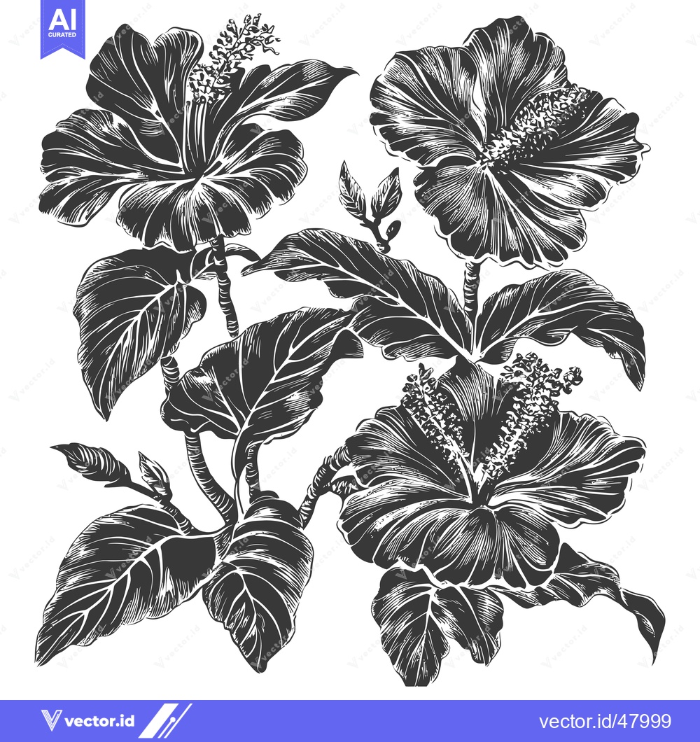 Premium Vector dari Elegant Black And White Hibiscus Flower Illustration