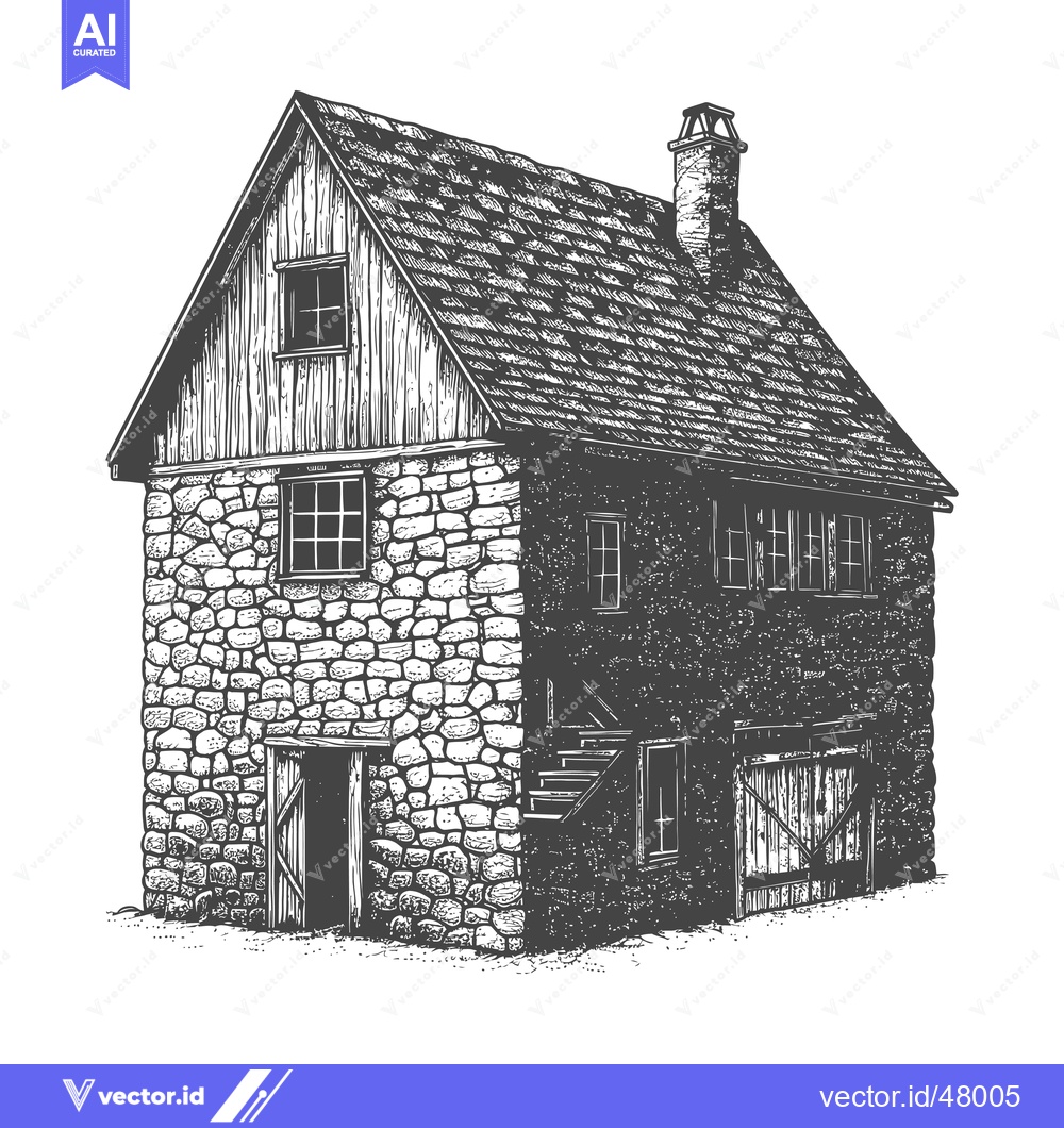 Premium Vector dari Rustic Stone And Wood Farmhouse Building Illustration