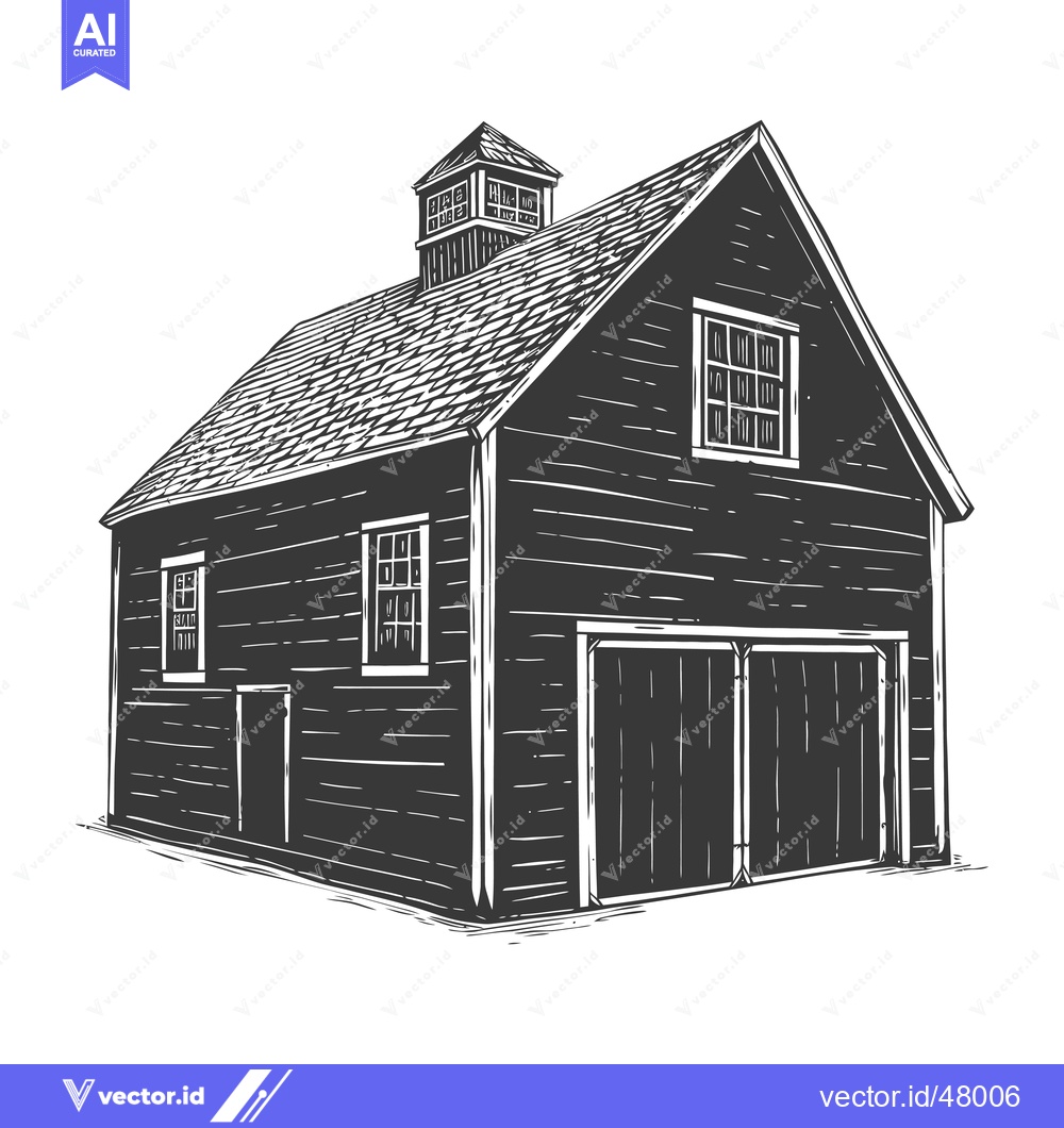 Premium Vector of A Classic Wooden Barn with a Gable Roof and Cupola