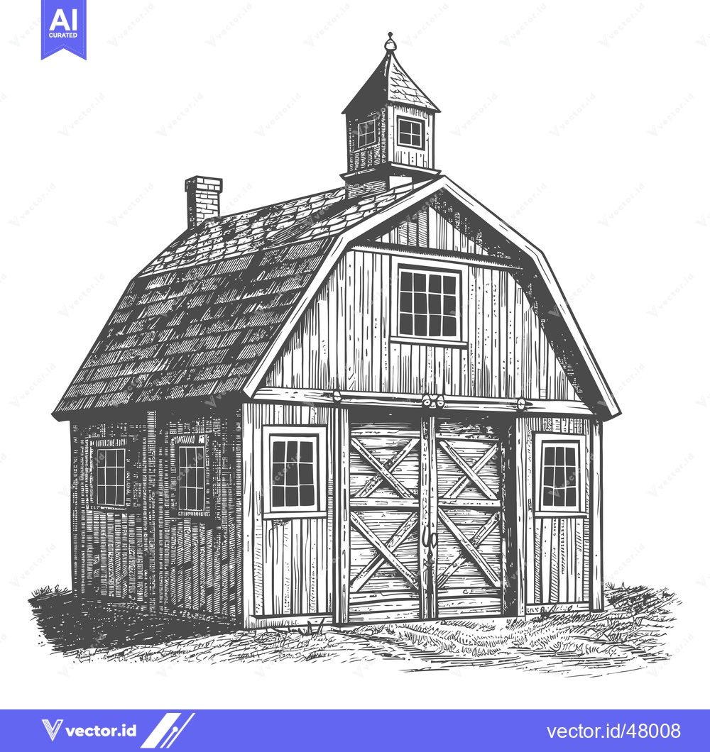 Premium Vector dari A Rustic Wooden Barn with a Gable Roof and Cupola