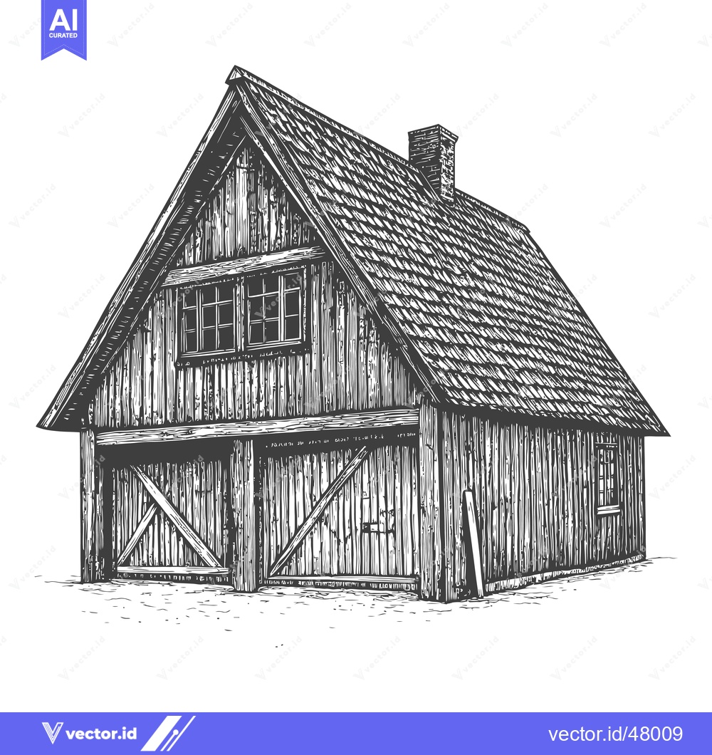 Premium Vector of A Detailed Drawing Of A Rustic Wooden House