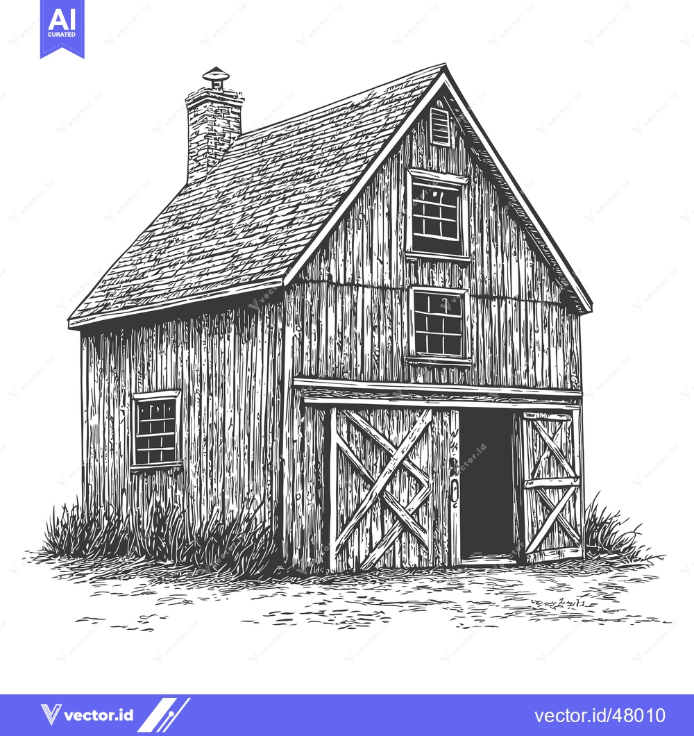 Premium Vector dari A Rustic Wooden Barn with a Gable Roof and Chimney