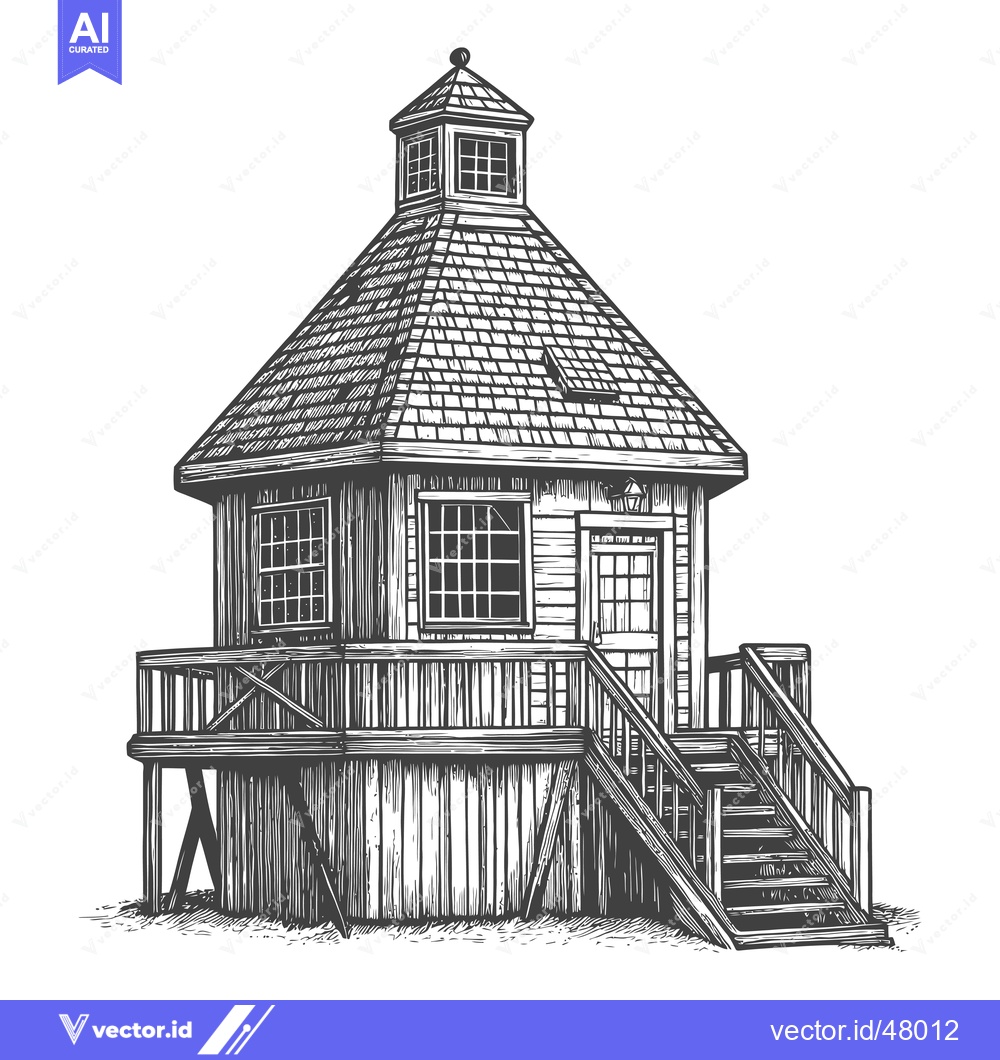 Premium Vector dari Wooden Octagonal Gazebo With Stairs And Roof
