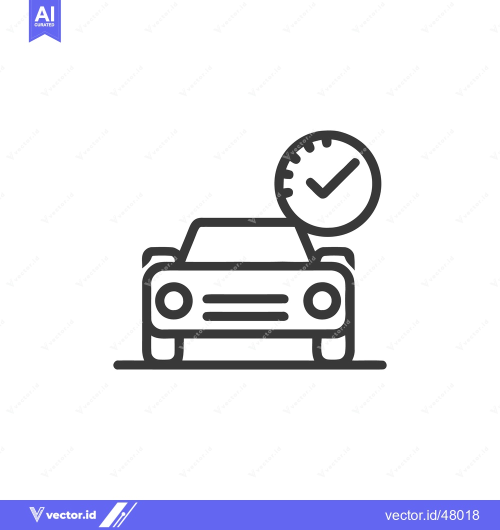 Premium Vector dari Car Service Icon: Vehicle with Clock and Checkmark, Minimalist Line Ar