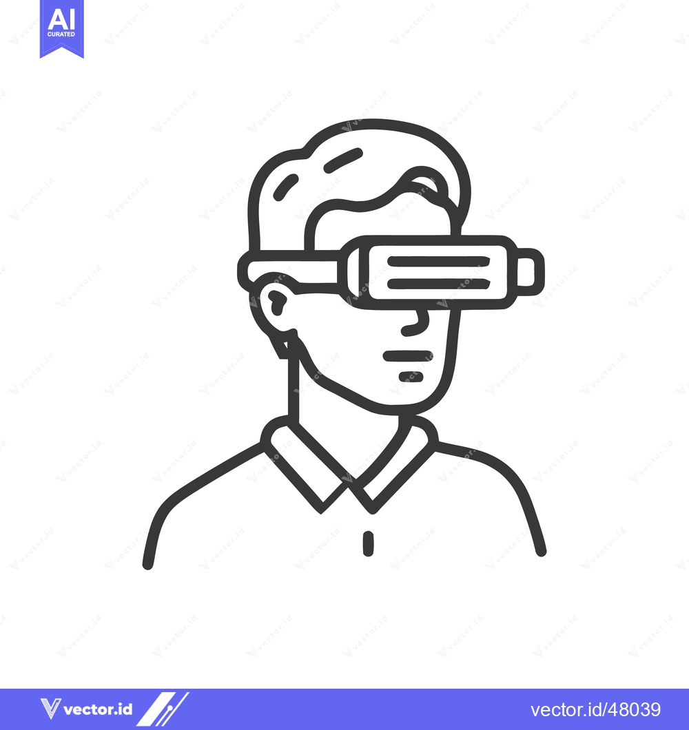 Premium Vector dari Man Wearing VR Headset: Minimalist Line Art Illustration on White Back