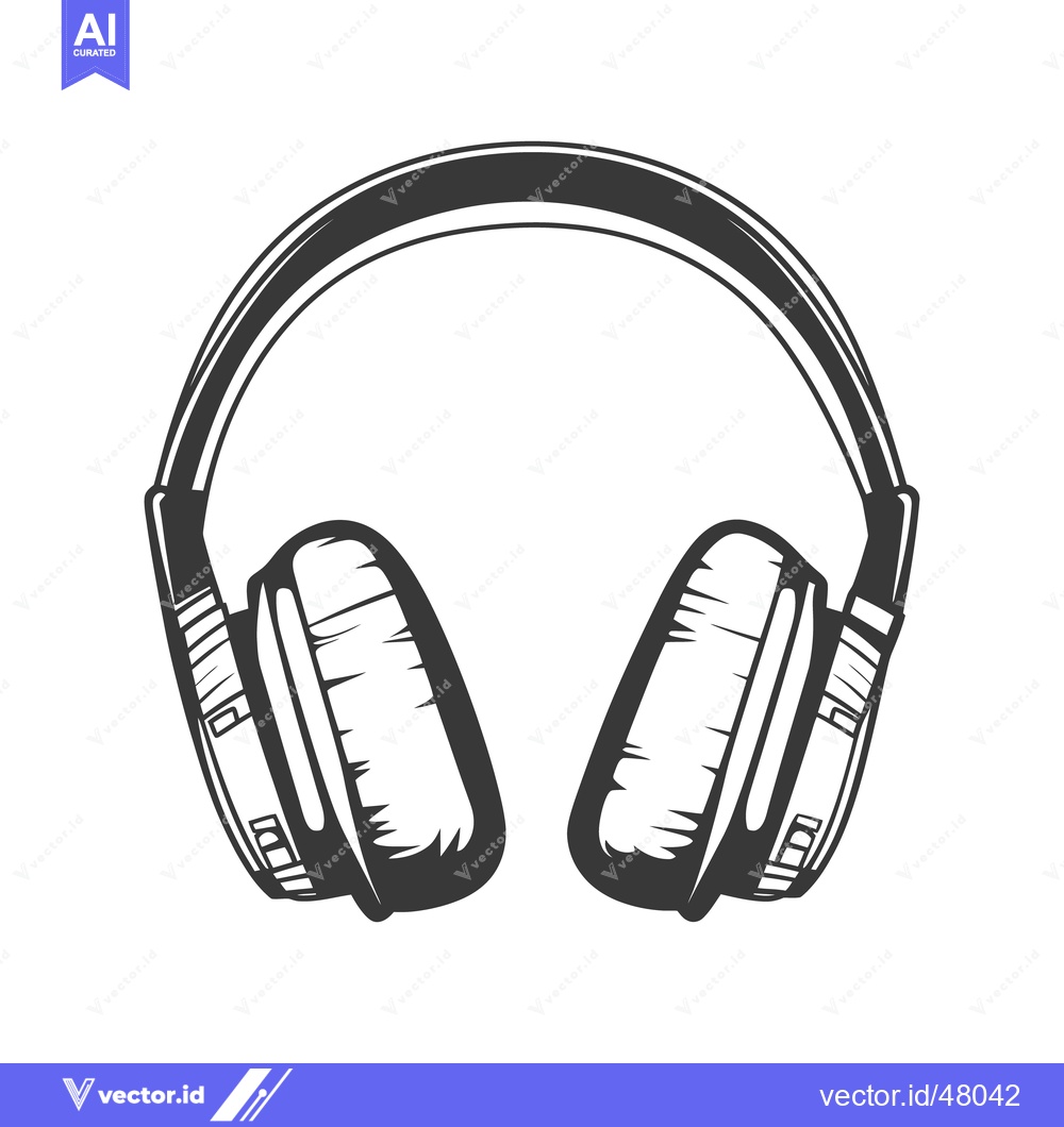 Premium Vector of An illustrated black and white image of large stereo headphones