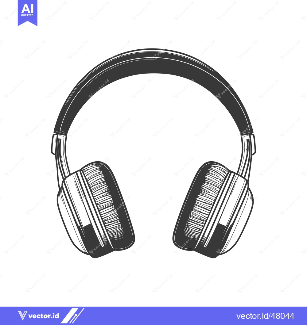 Premium Vector dari Black and white illustration depicts a pair of headphones