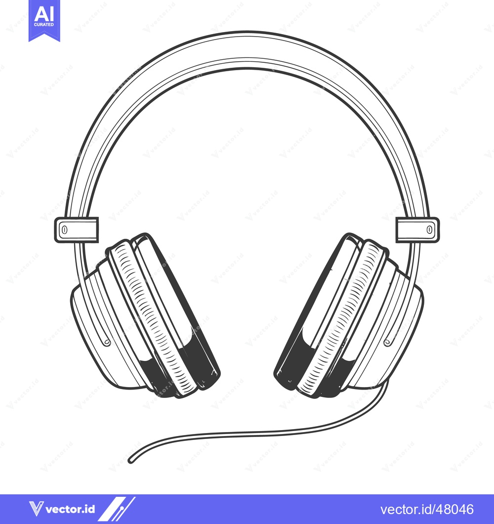 Premium Vector dari Black and white illustration of a pair of headphones over white backgr