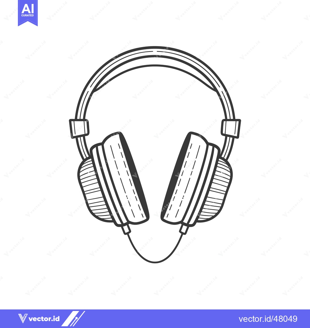 Premium Vector dari A black and white line drawing depicting over ear headphones