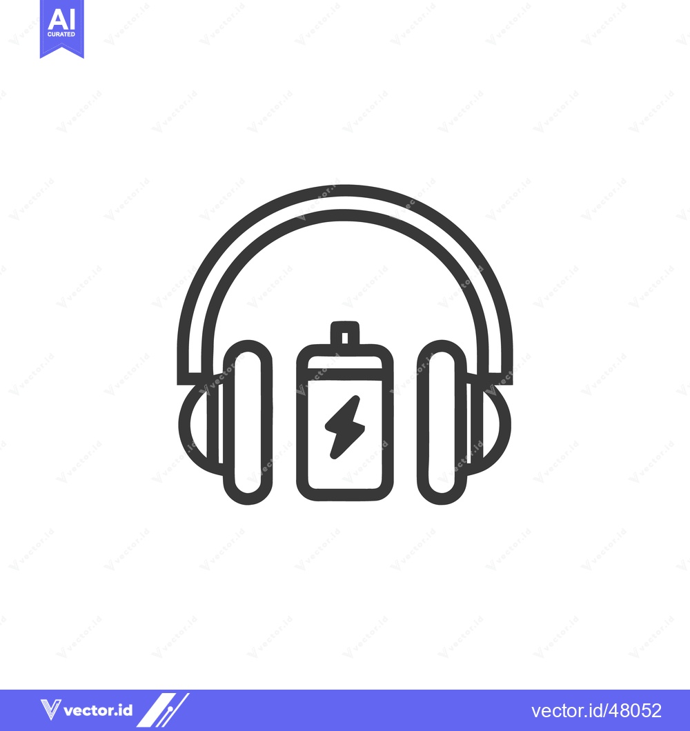 Premium Vector of Headphones with Battery Icon: Modern Minimalist Line Art Design