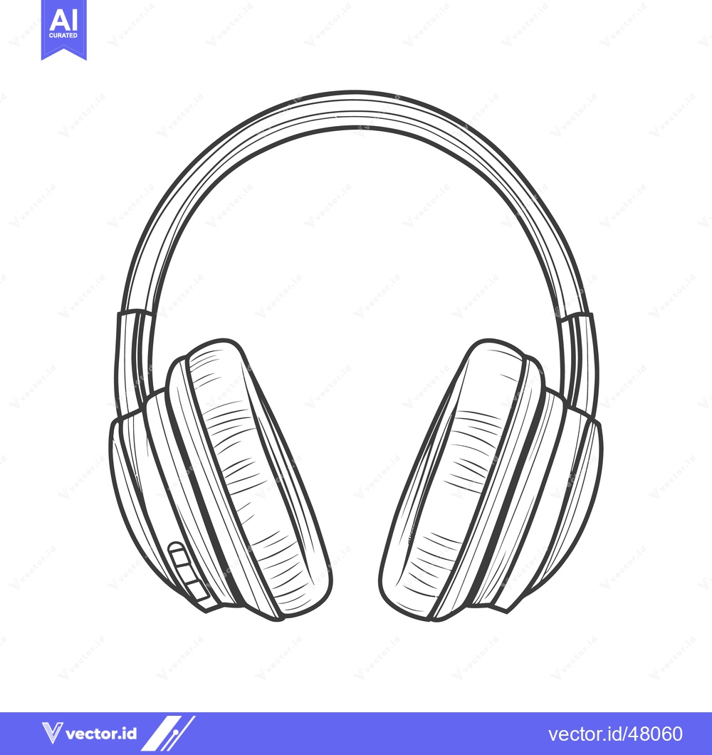 Premium Vector dari Simple Illustration Depicting Black Outline Over Ear Headphones Centra