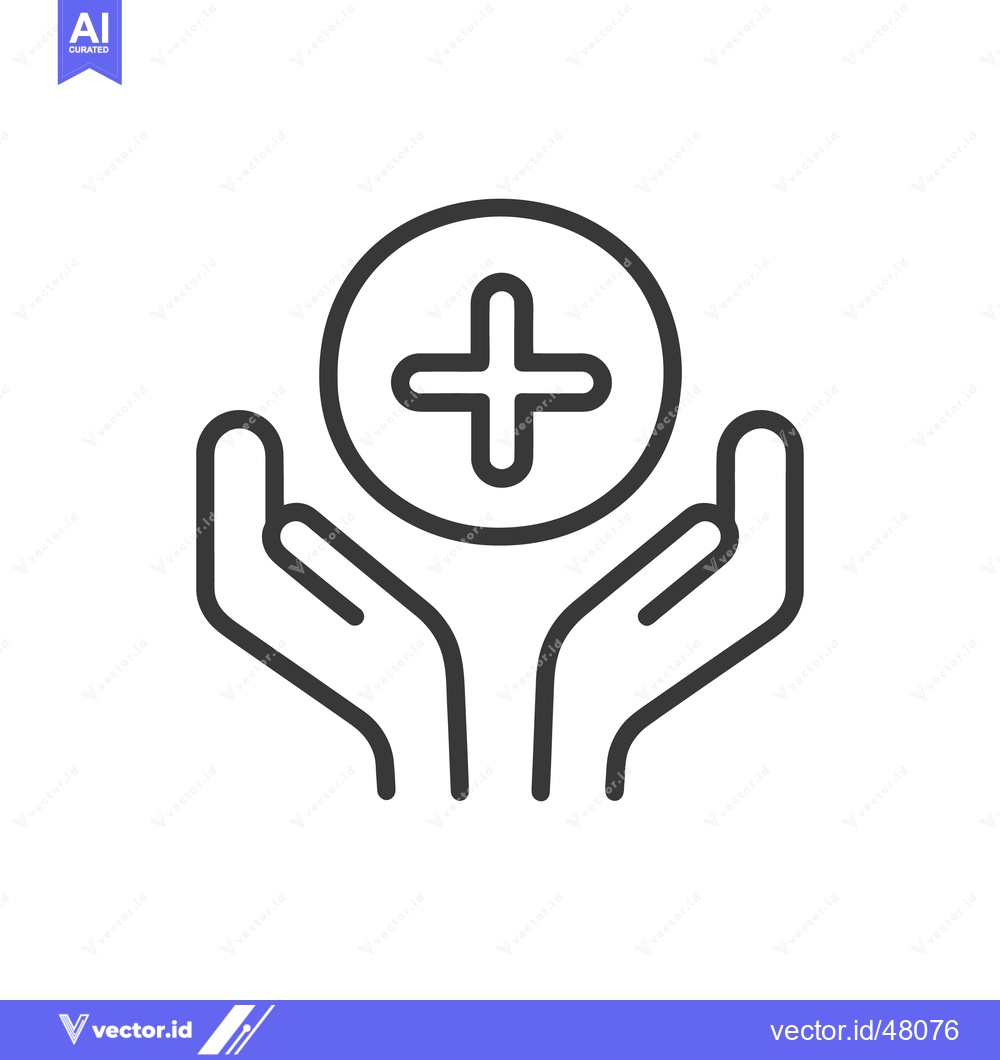 Premium Vector dari Hands Holding Medical Cross Symbol, Healthcare Support Icon, Line Art