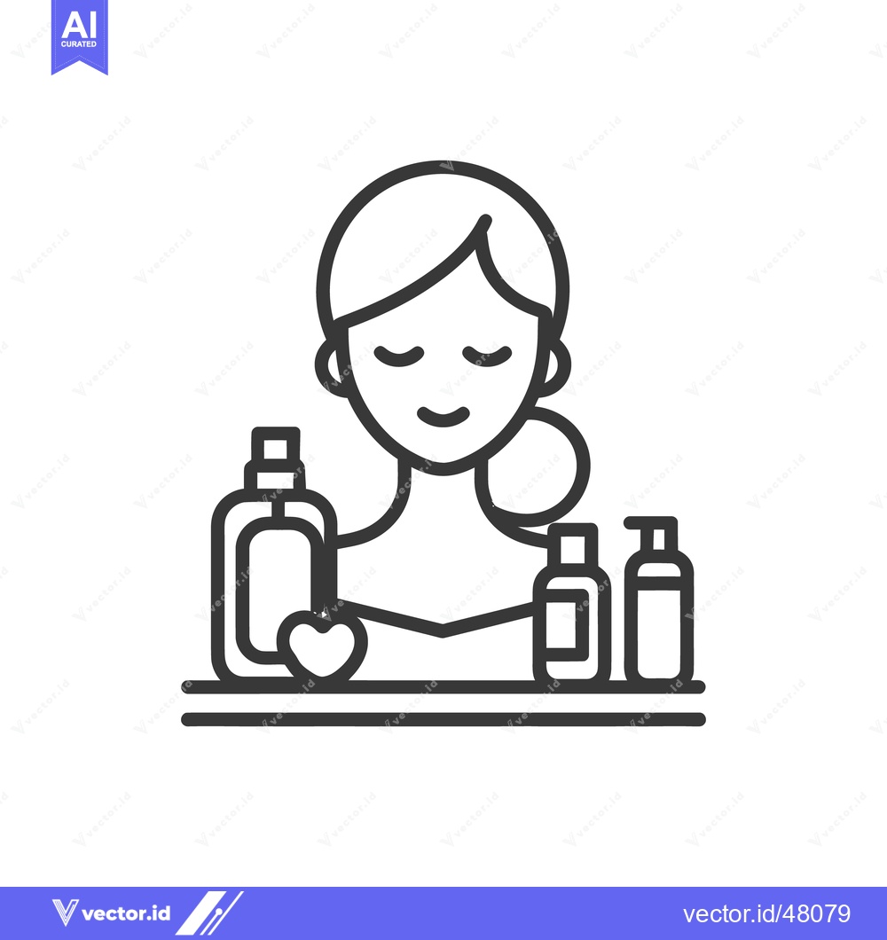 Premium Vector of Minimalist Beauty Routine Icon: Woman with Skincare Products Outline