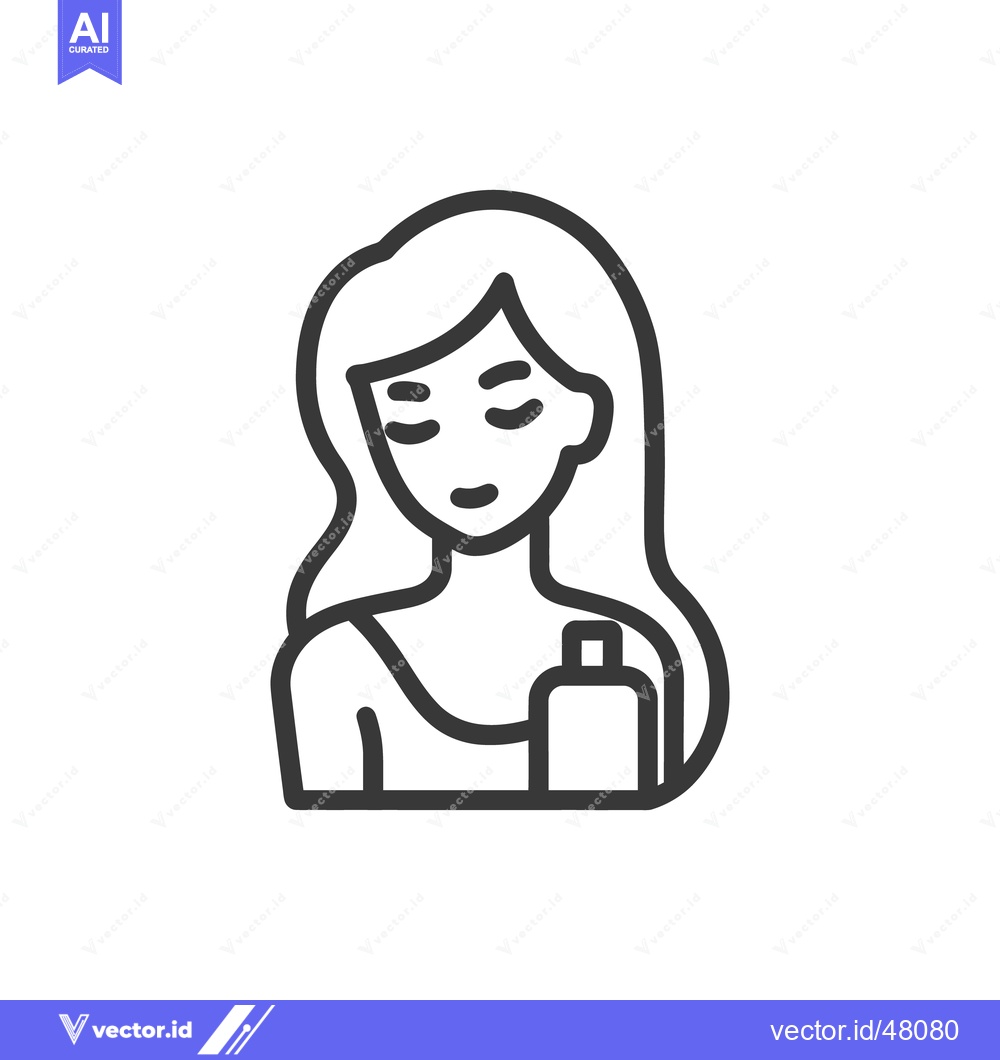 Premium Vector of Minimalist Icon: Woman with Closed Eyes Holding Beauty Product