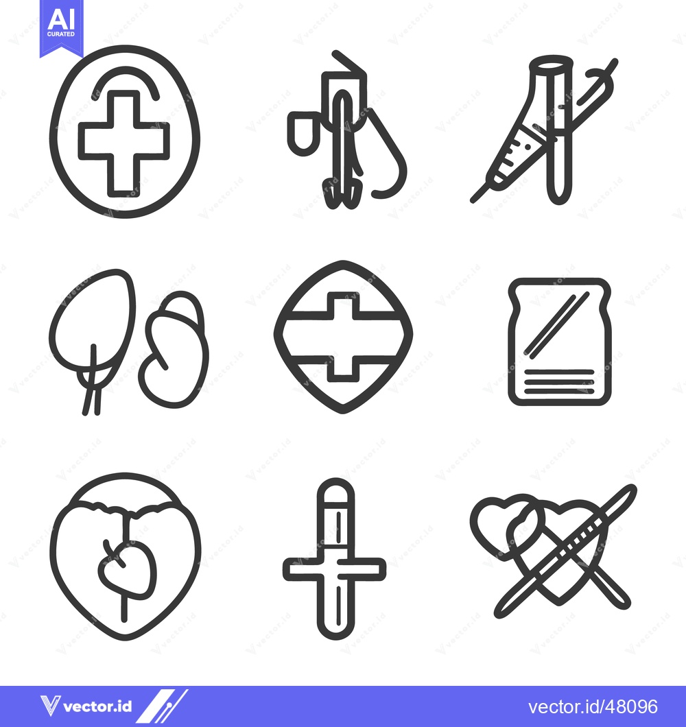 Premium Vector of Healthcare icons depicting medical tools and human organ illustrations