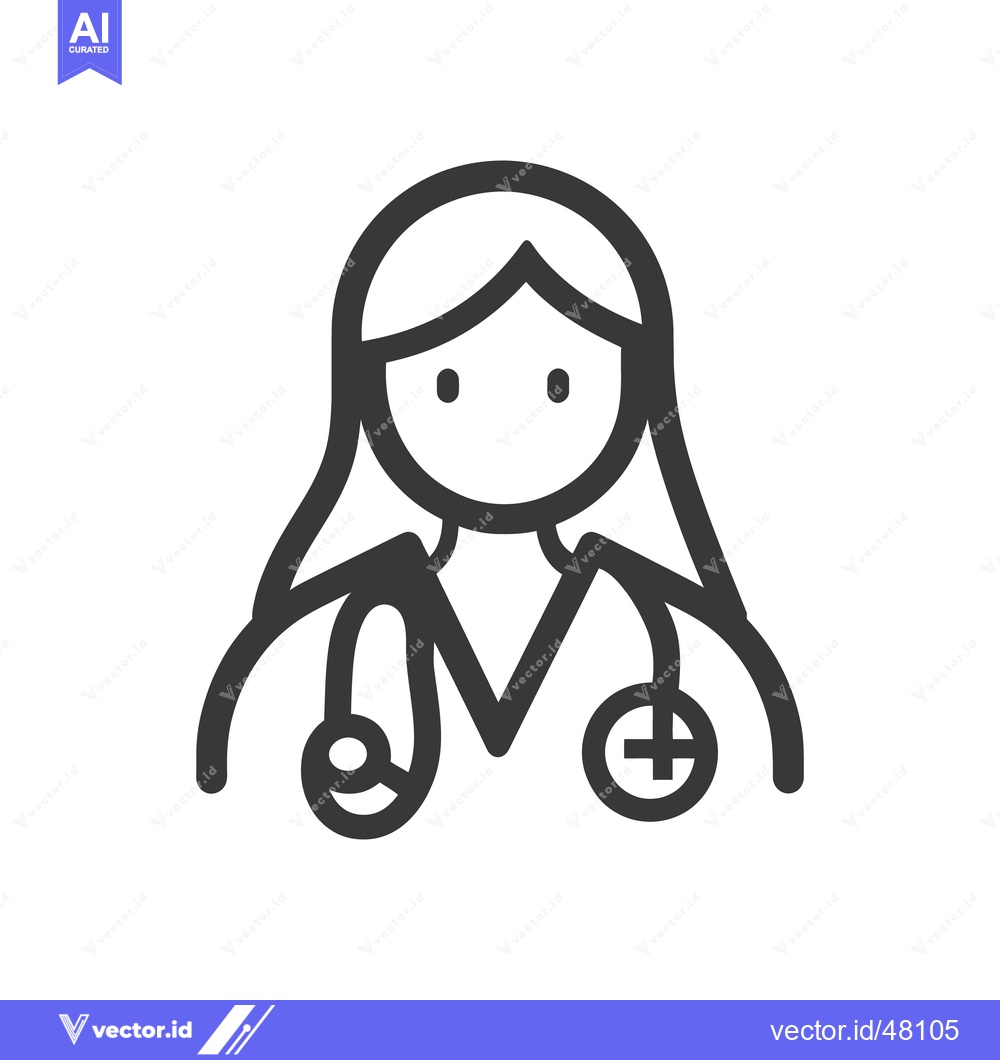 Premium Vector dari A female medical professional icon is depicted in black line art