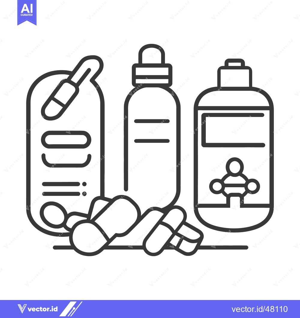 Premium Vector of Line art illustration depicting different medication and pharmaceutica
