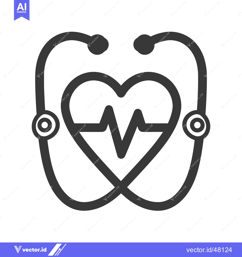 Premium Vector of A stethoscope surrounding a heart symbol with a heartbeat line
