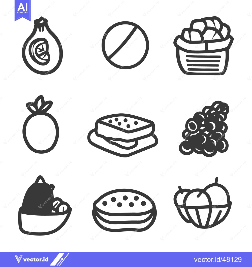 Premium Vector dari Black and white line drawings of various food icons arranged together