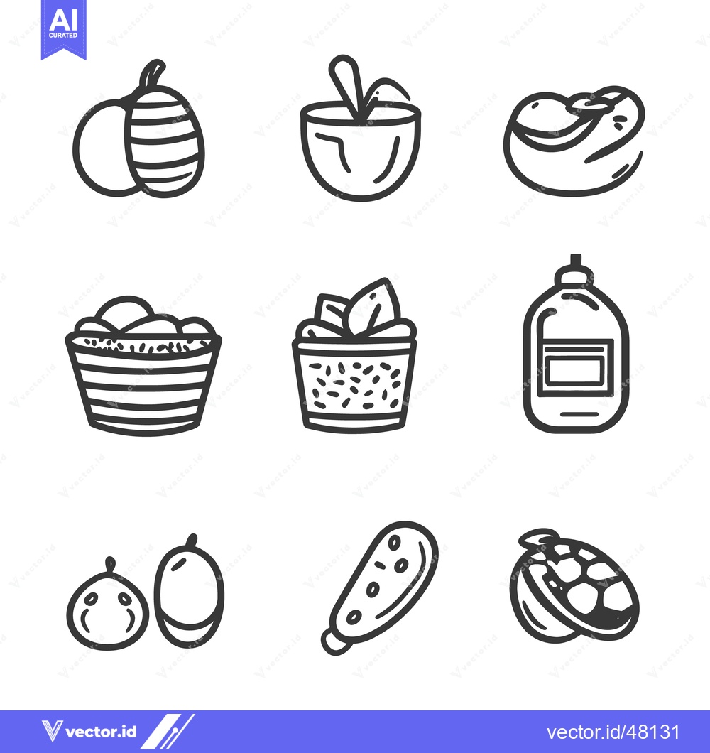 Premium Vector dari Simple black line drawings of various food items are shown