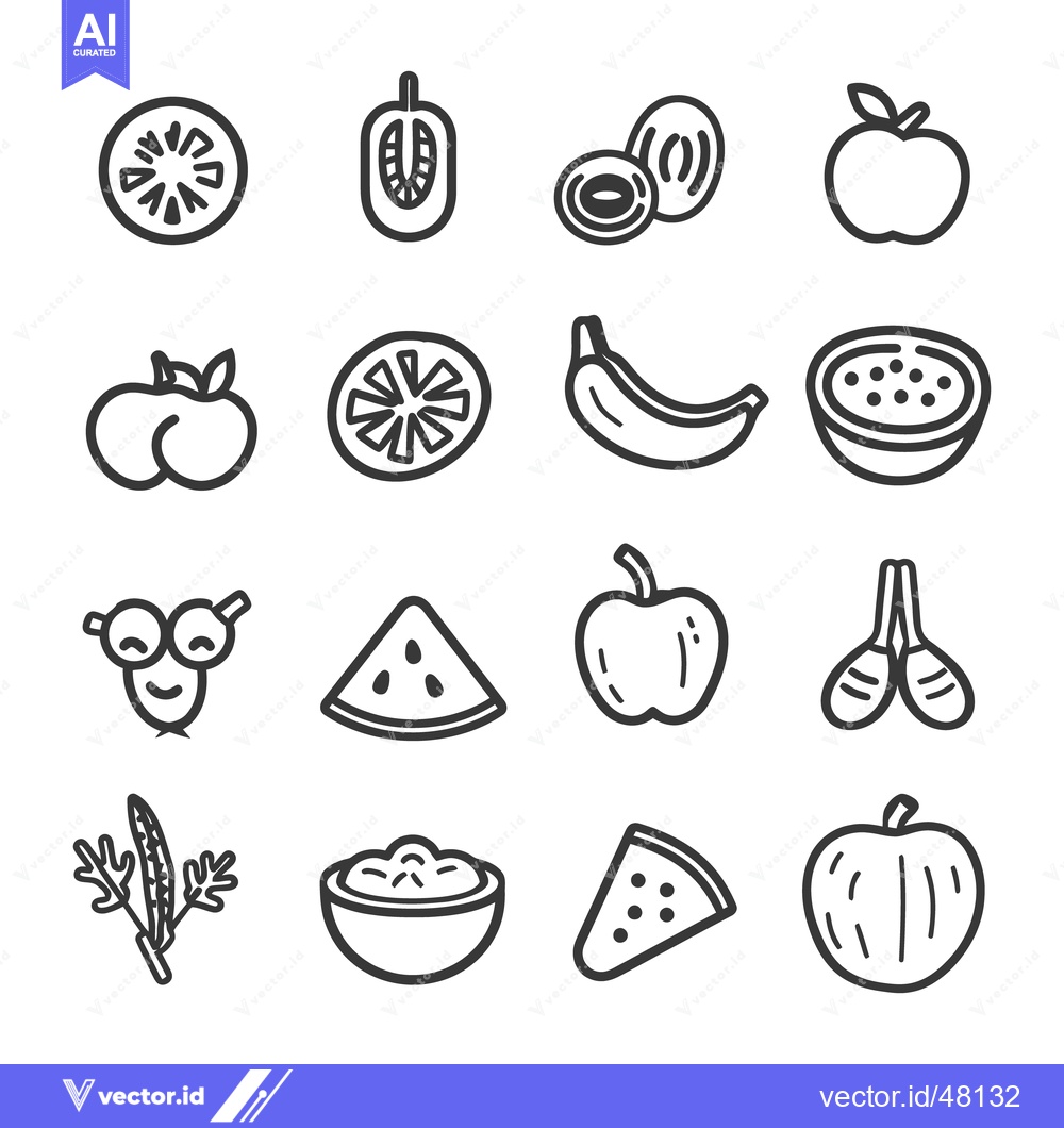 Premium Vector of A black and white illustration of various fruits and vegetables