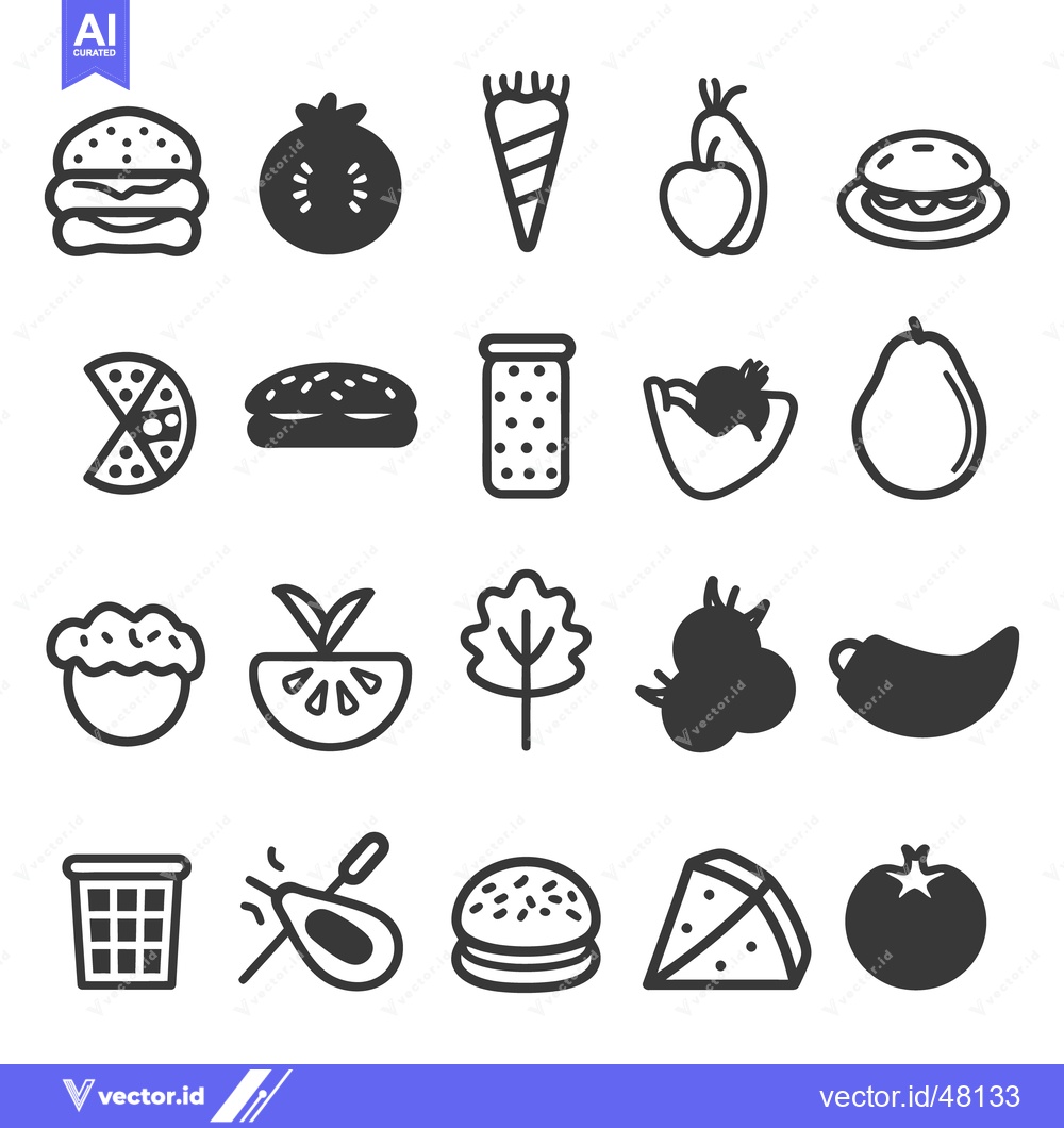 Premium Vector of Black and white icons representing various food and kitchen items