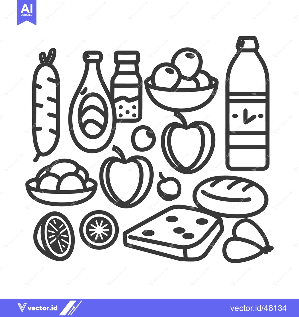 Premium Vector dari Illustrated black and white food items arranged on a surface