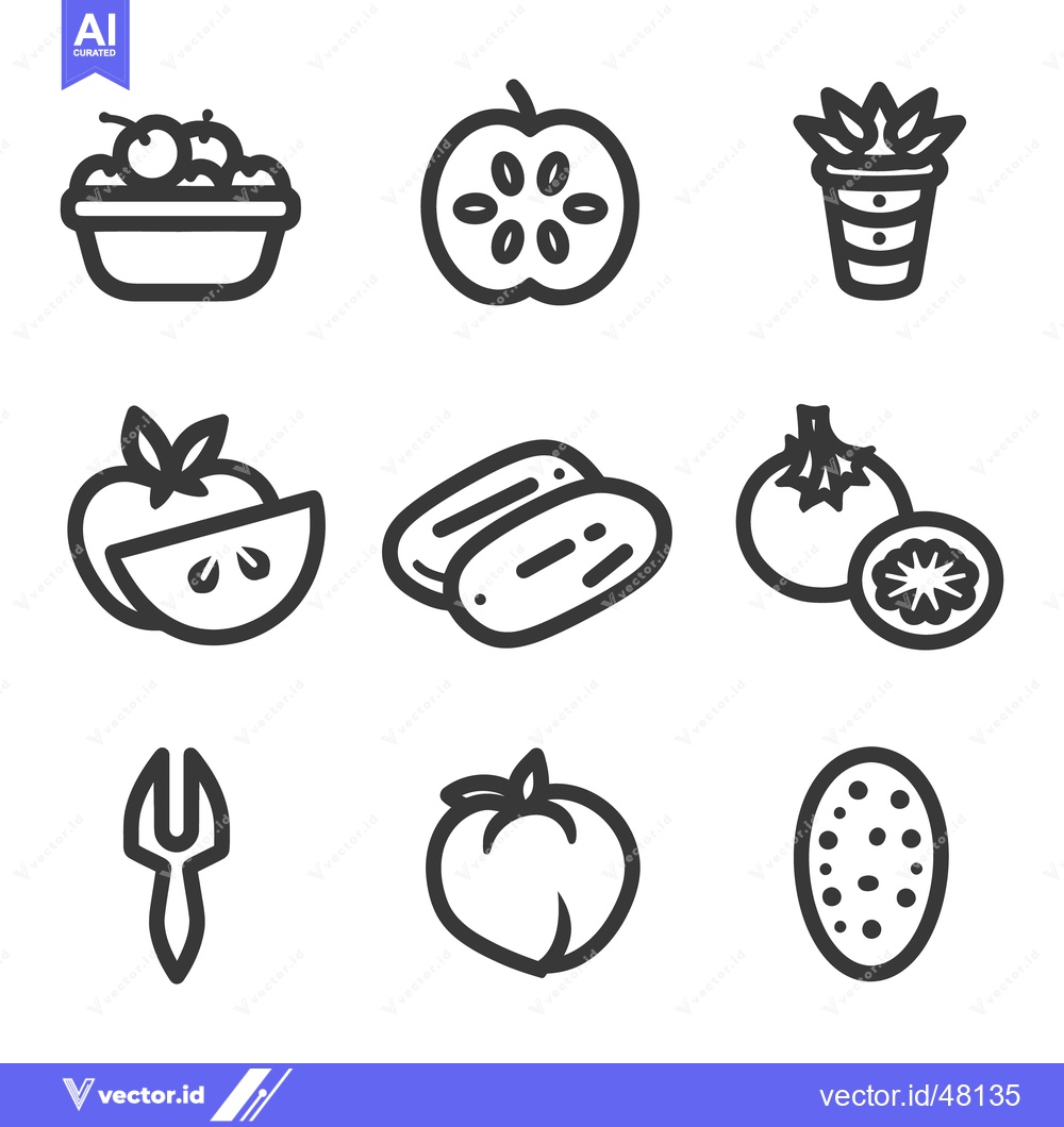 Premium Vector dari Illustrations of various fruits vegetables and a small decorative plan