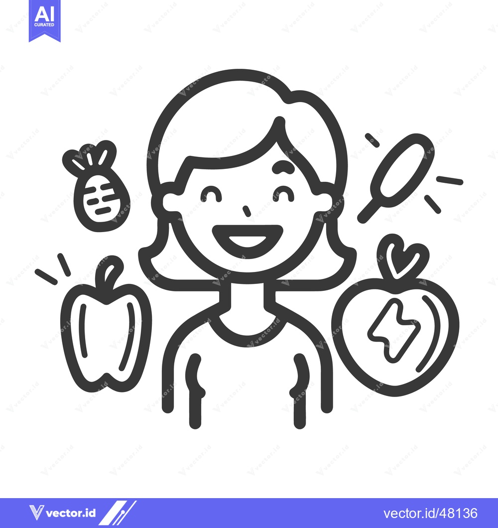Premium Vector dari A smiling person is surrounded by various healthy food items