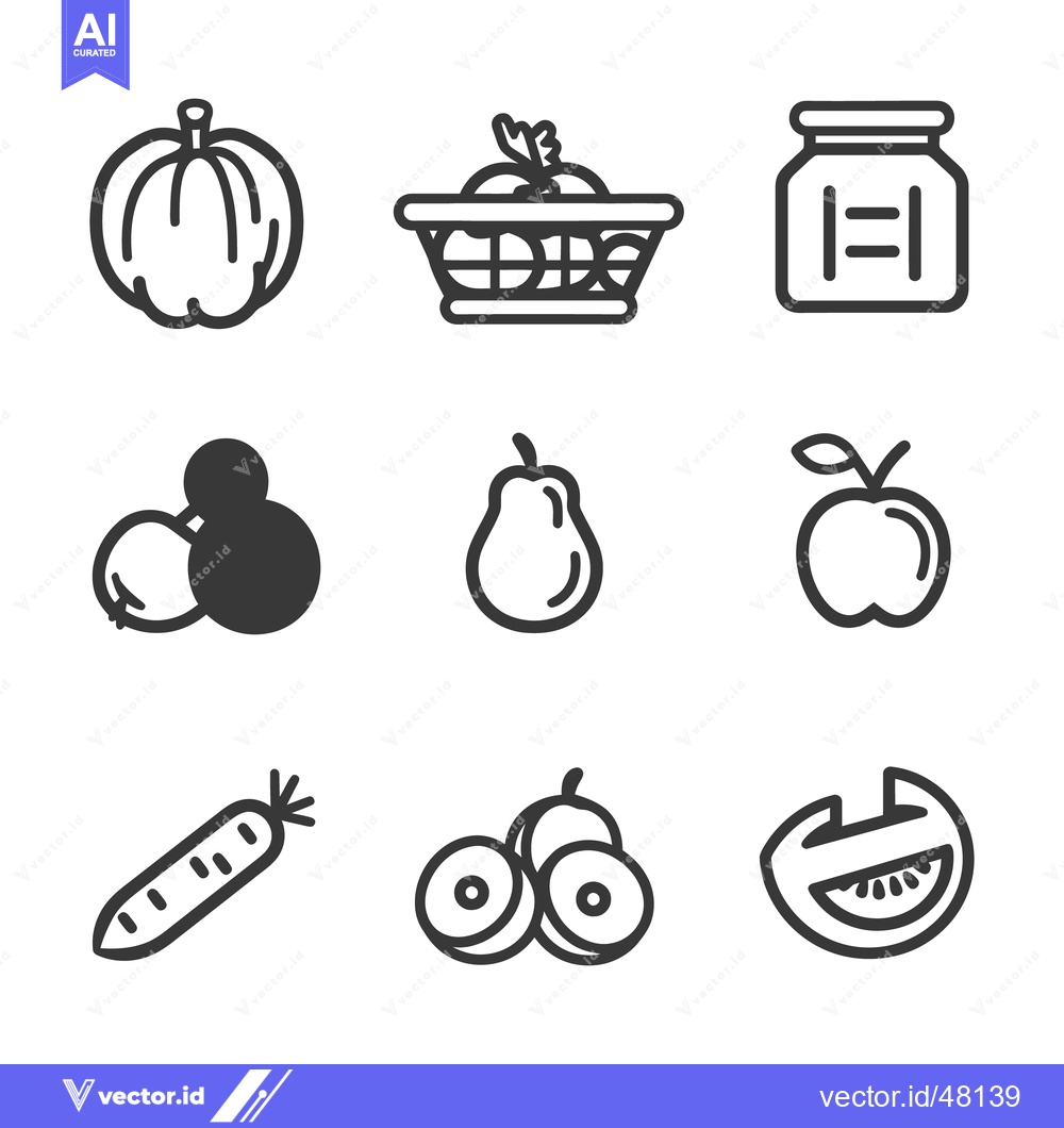 Premium Vector dari Various fruits and vegetables depicted as simple icon illustrations