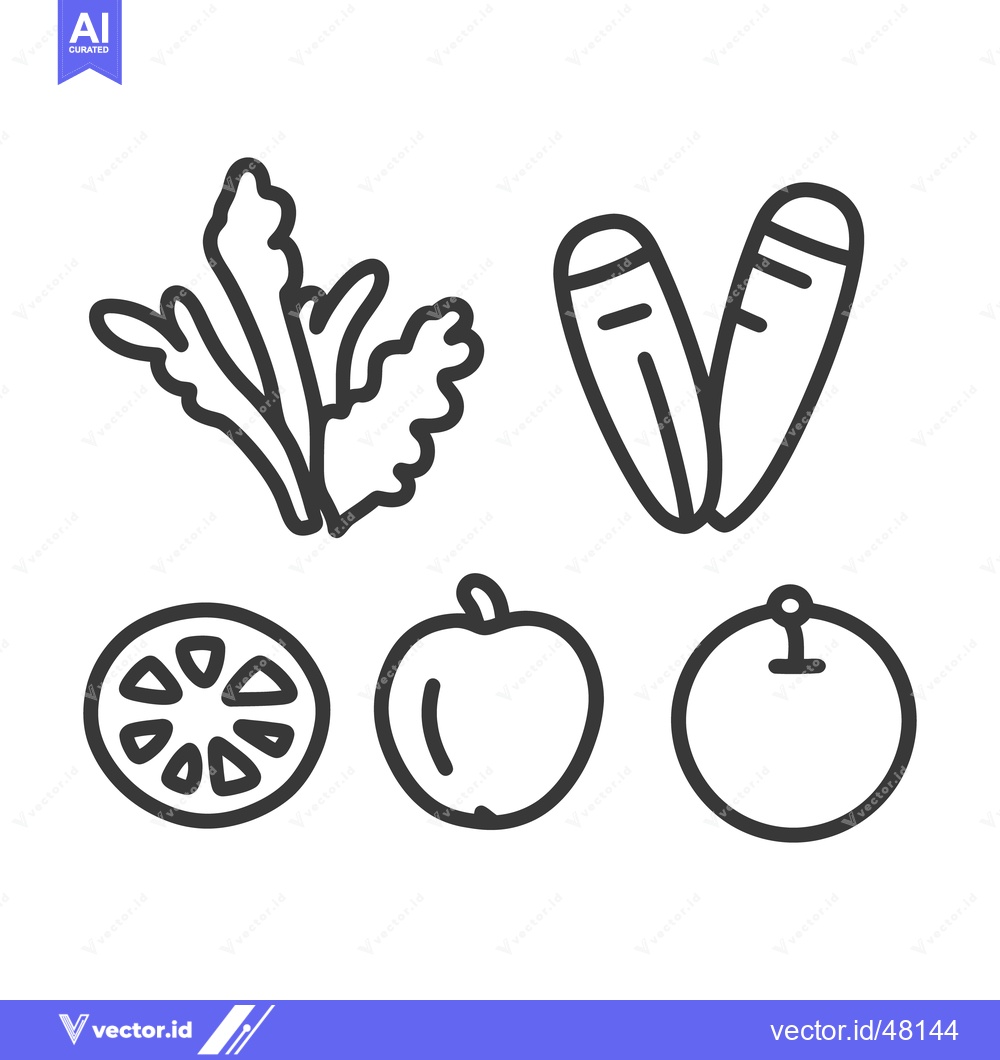 Premium Vector dari Black and white illustrations of fresh vegetables and fruits are prese