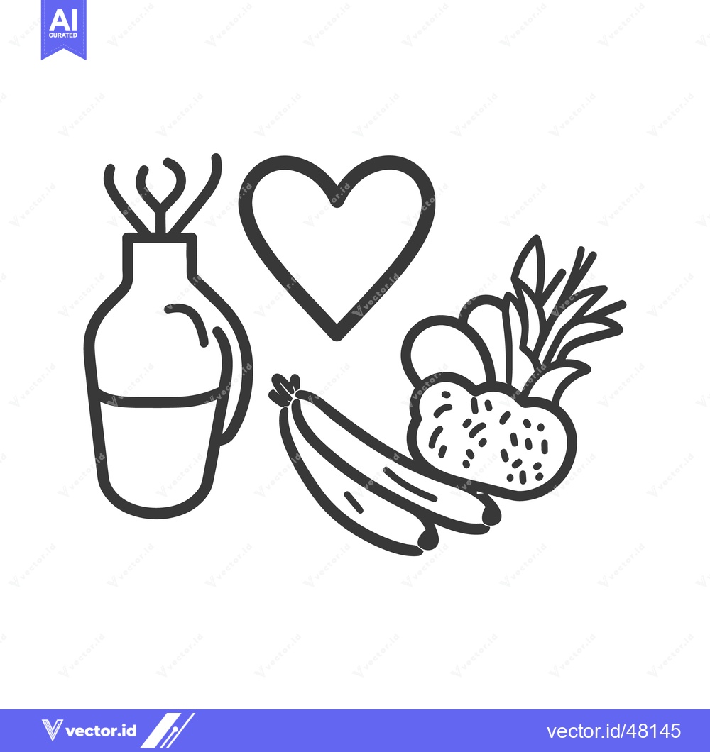 Premium Vector dari Simple line art image featuring vase bananas a heart and food