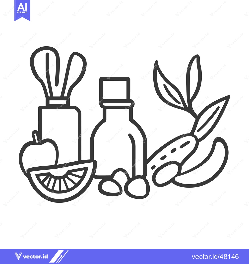 Premium Vector of Outline Illustration Featuring Various Essential Oil Fragrance Compone
