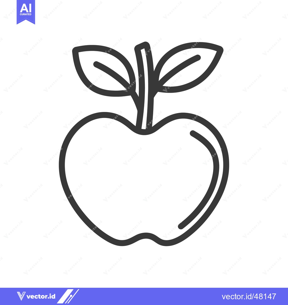 Premium Vector of A simple outlined depiction of a healthy fruit apple and leaves