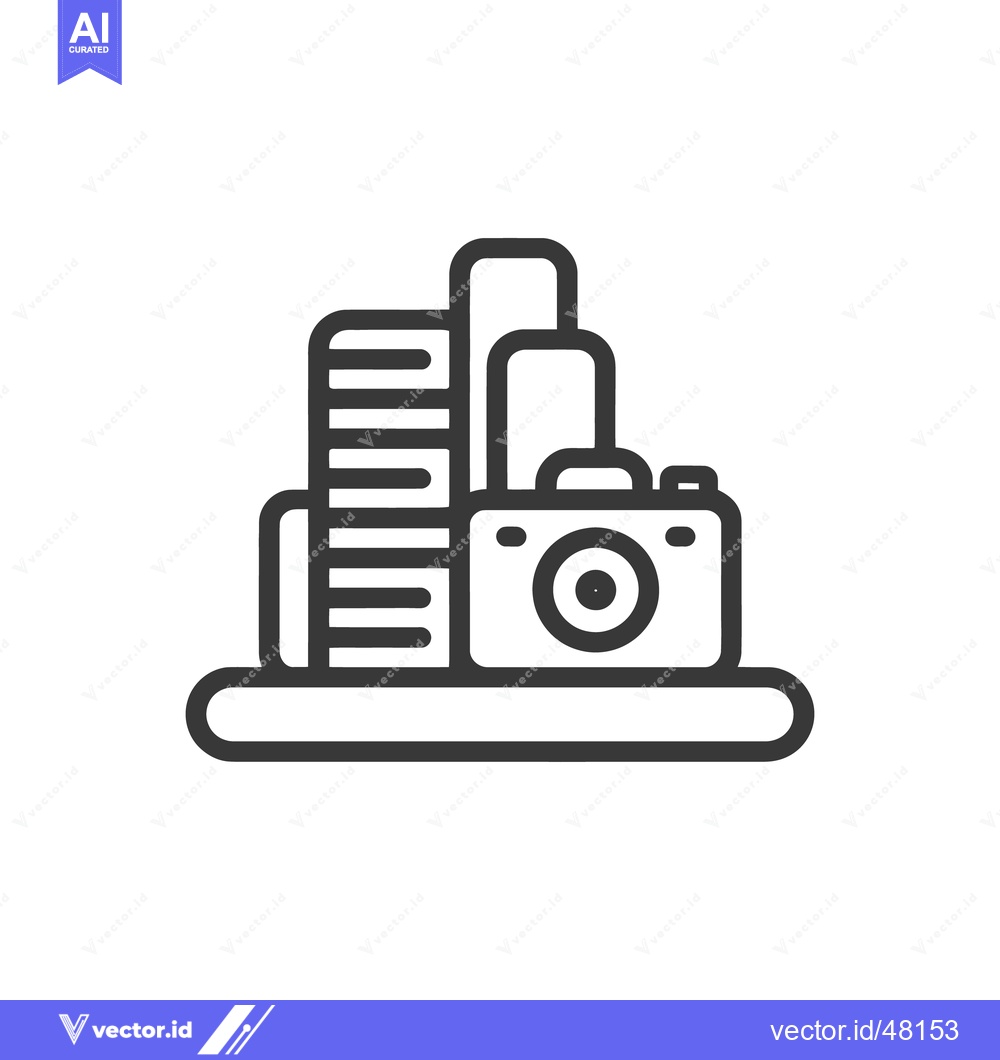 Premium Vector dari Minimalist Icon of Camera and Cityscape, Photography Concept, Black Ou