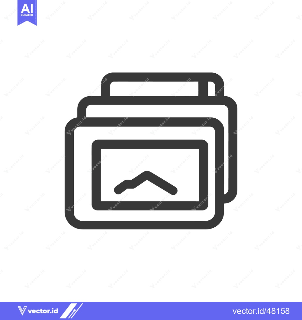 Premium Vector dari Stacked Image Icon with Mountain Peak, Dark Gray Outline on White Back