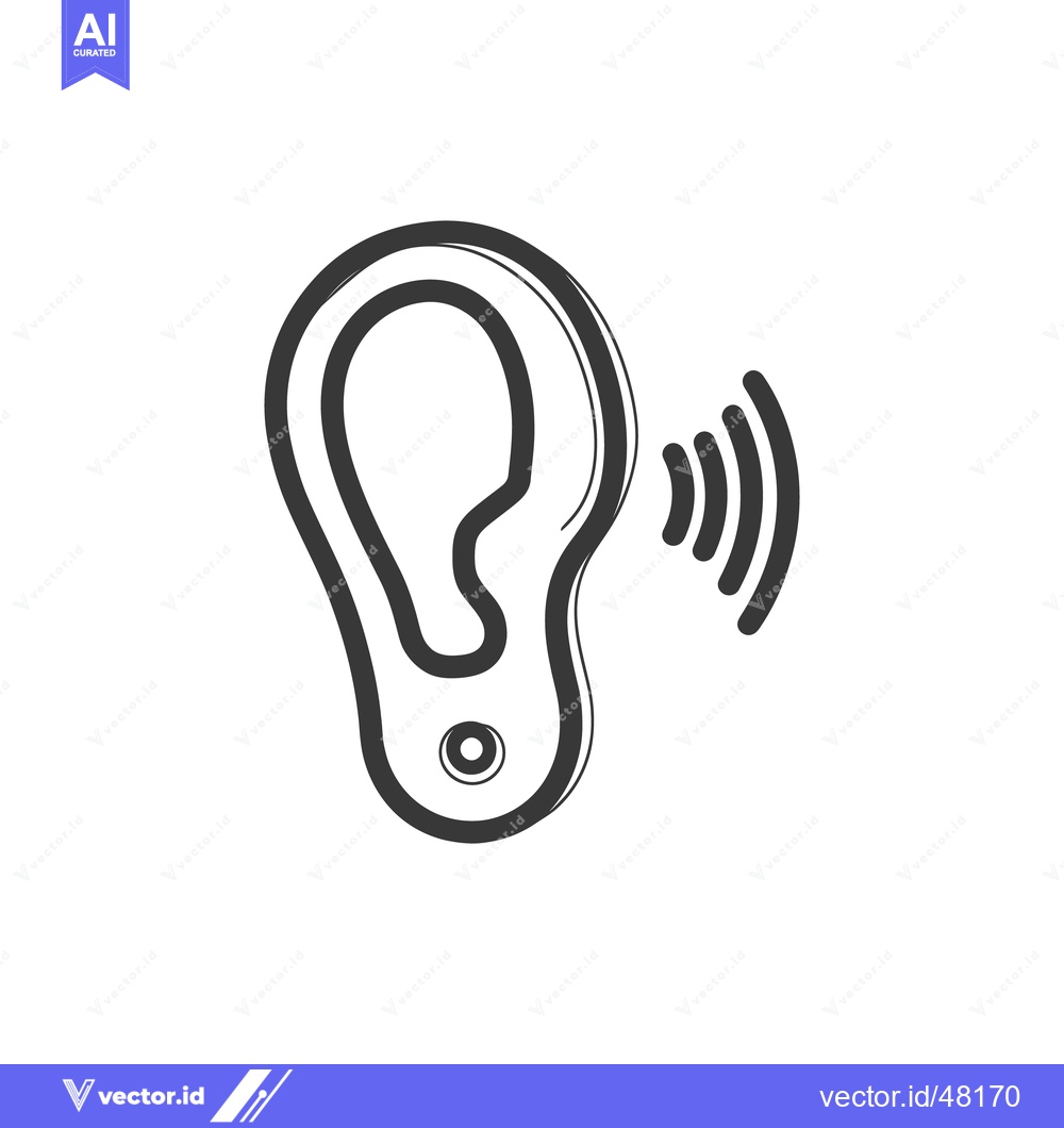 Premium Vector of Stylized Ear Icon with Sound Waves, Hearing Concept, Isolated on White