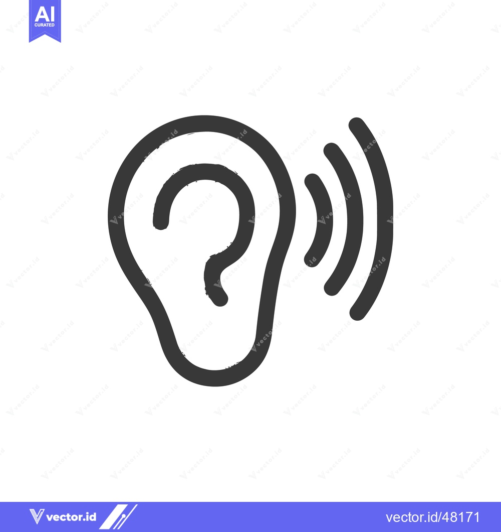 Premium Vector dari Stylized Ear Icon with Sound Waves, Hearing Concept, Black and White